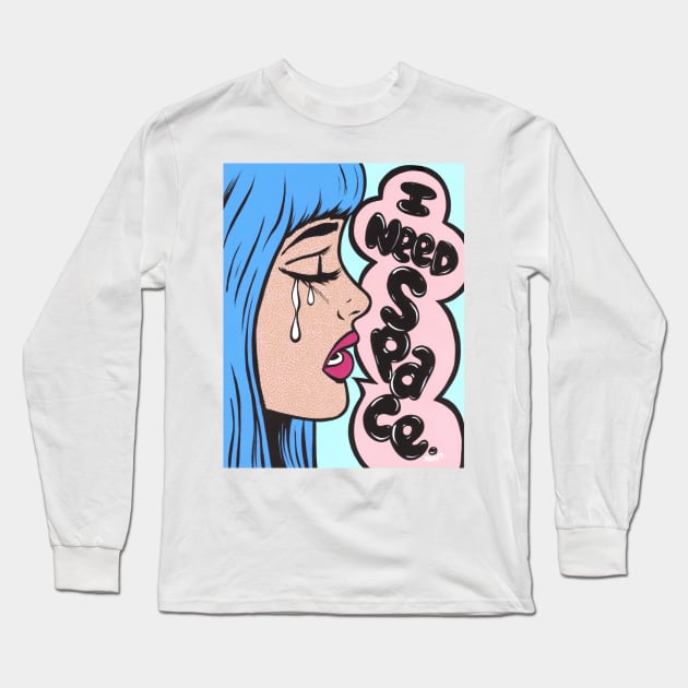 I Need Space Crying Comic Girl Long Sleeve T-Shirt by turddemon